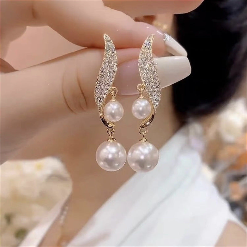 Pearl Drop Rhinestone Earrings
