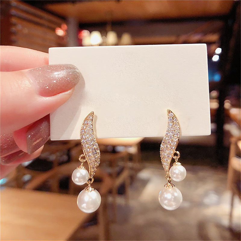 Pearl Drop Rhinestone Earrings